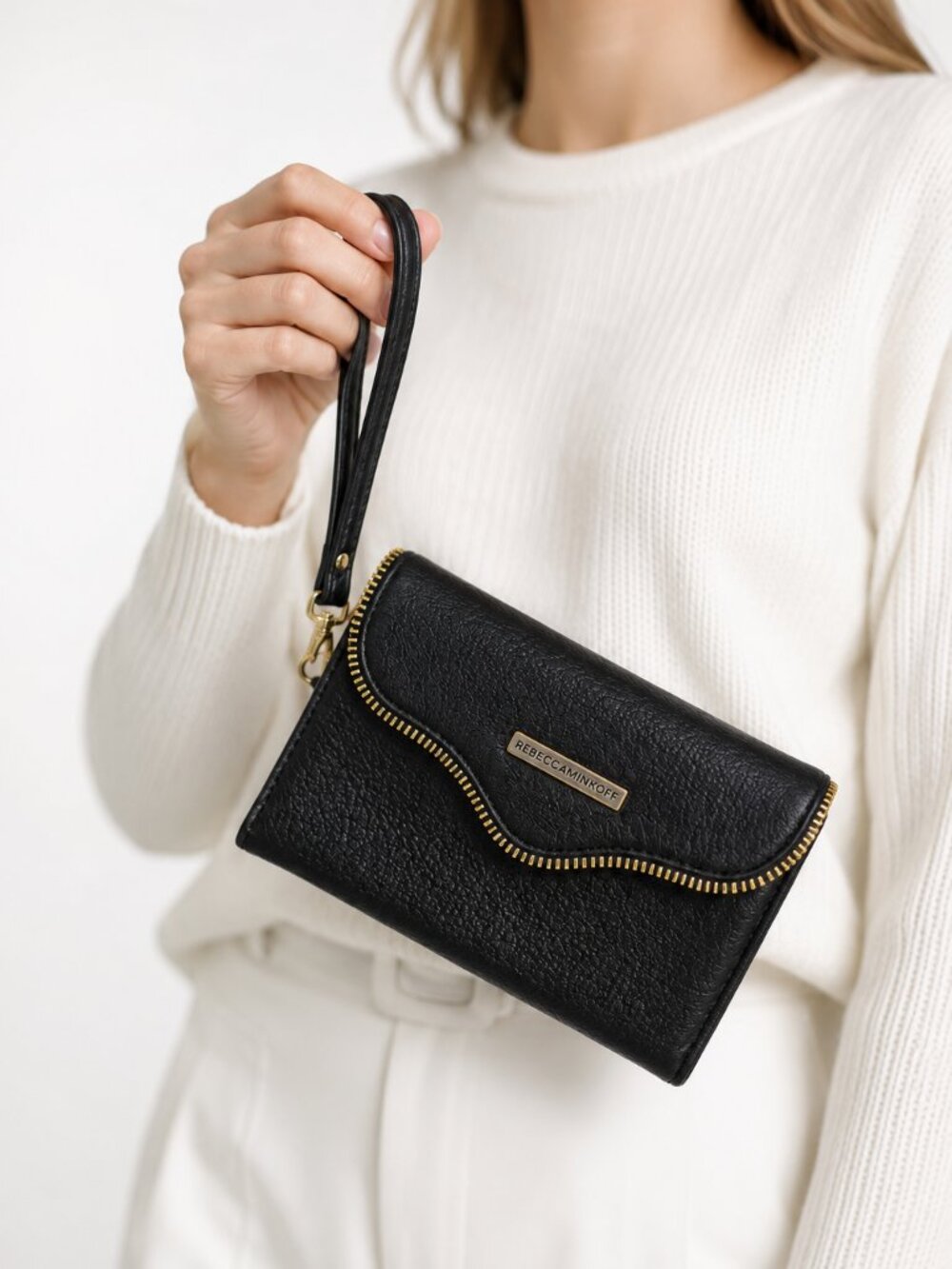 Rebecca Minkoff Leather Folio Wristlet Phone Wallet Black